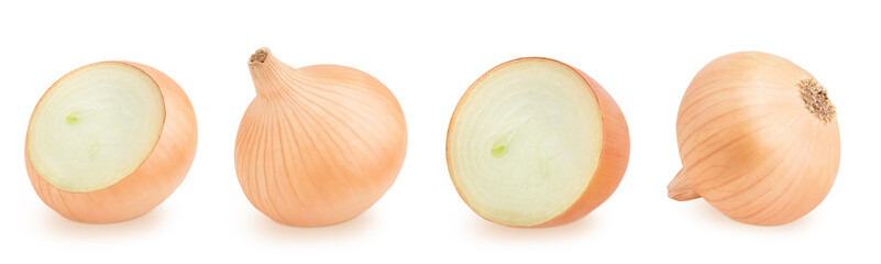Set of a fresh golden onion isolated on white background.