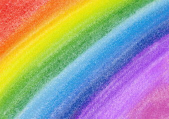 Kid's rainbow crayon drawing. Colorful rainbow crayon child draw, illustration