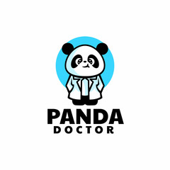 Vector Logo Illustration Panda Mascot Cartoon Style.