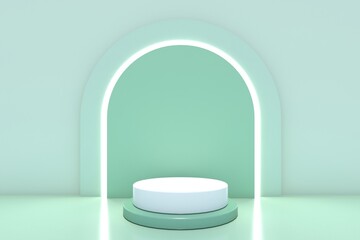 Cosmetic bottle podium on green background. 3d rendering.