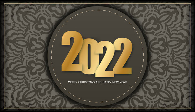 Greeting card template 2022 Merry Christmas and Happy New Year Brown color with winter light pattern