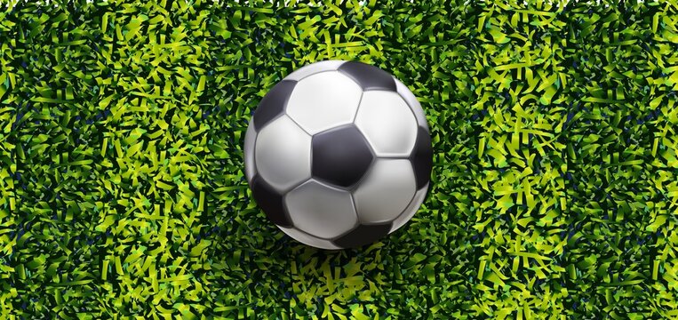 Soccer ball design on green grass background, vector illustration. vector green grass banners, vector illustration.