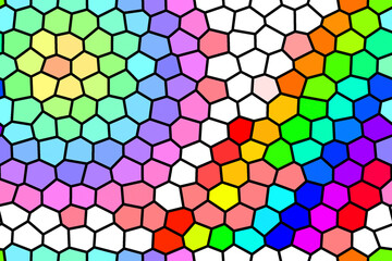 Colorful bright mosaic seamless pattern of multi-colored squares of rhombuses and triangles with a smooth transition of colors, stained glass window.