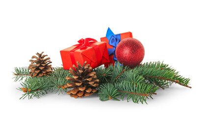 Beautiful Christmas composition with gifts on white background