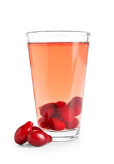 Glass of fresh dogwood drink on white background