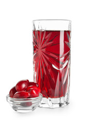 Glass of fresh dogwood drink on white background