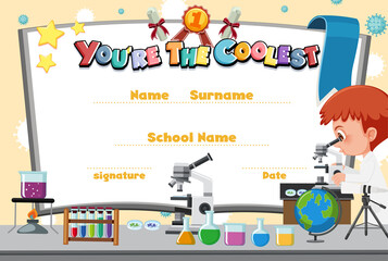 Fototapeta premium Cute motivational cartoon certificate for children