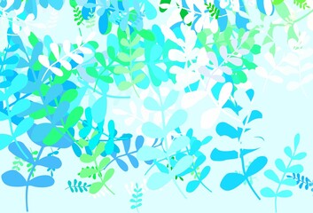 Fototapeta na wymiar Light Blue, Green vector doodle background with leaves.