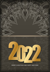 2022 postcard merry christmas and happy new year brown color with abstract light pattern