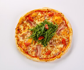 Pizza with bacon and rucola