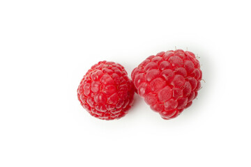 Red juicy raspberry, isolated on white background