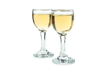 Plum vodka shots isolated on white background