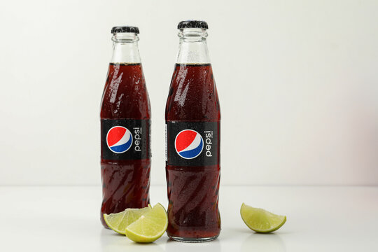 Odessa, Ukraine - September 23, 2021: Pepsi Bottles And Lime On White Table