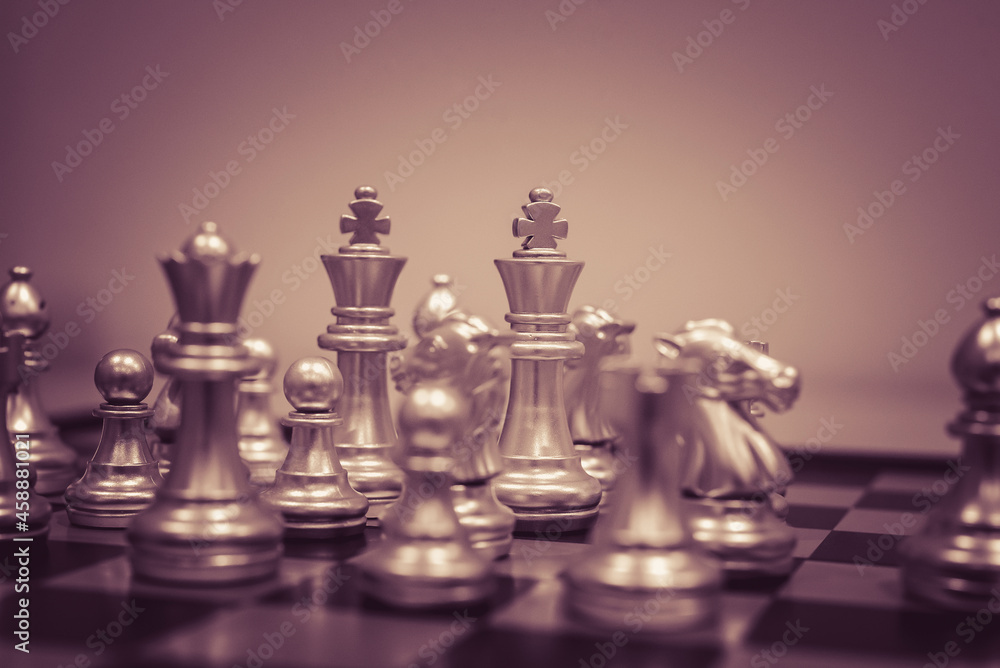 Poster chess board game to represent the business strategy with competition in the world market. and find o