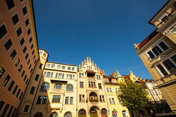 beautiful old buildings in the city of Munich, renovated old buildings, apartments, condominiums