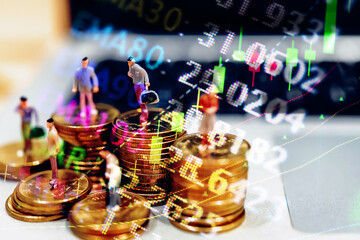 Candlestick chart in financial stock market on digital number background. Forex trading graphic design and Stock market trading trend as concept.	
