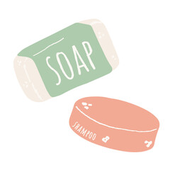 Zero waste bathroom accessories, items, toiletry. Natural vegan organic cosmetics. Eco friendly lifestyle products. Soap, shampoo, Vector flat cartoon illustration