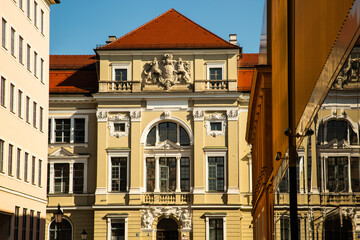 beautiful old buildings in the city of Munich, renovated old buildings, apartments, condominiums
