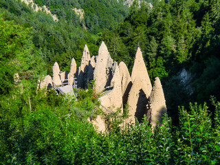 Journey to magical fairy-tale country. Renon's earth pillars. Earth pyramids in Renon in South...