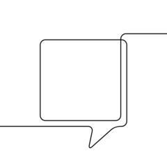 One line drawing of square speech bubble with round corners, Black and white vector minimalistic linear illustration made of continuous line