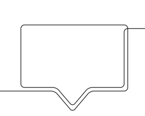 One line drawing of speech bubble, Black and white vector minimalistic linear shape made of continuous line rectangular with round corners