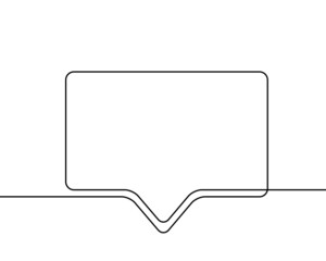 One line drawing of speech bubble, Black and white vector minimalistic linear shape made of continuous line rectangular with round corners