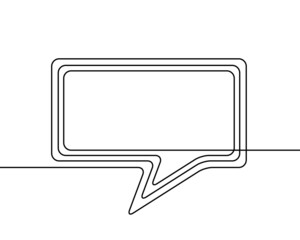 One line drawing of speech bubble, Black and white vector minimalistic linear shape made of continuous line rectangular with round corners