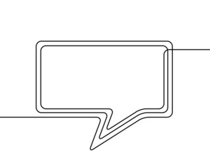 One line drawing of speech bubble, Black and white vector minimalistic linear shape made of continuous line rectangular with round corners