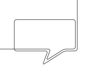 One line drawing of speech bubble, Black and white vector minimalistic linear shape made of continuous line rectangular with round corners