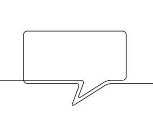 One line drawing of speech bubble, Black and white vector minimalistic linear shape made of continuous line rectangular with round corners