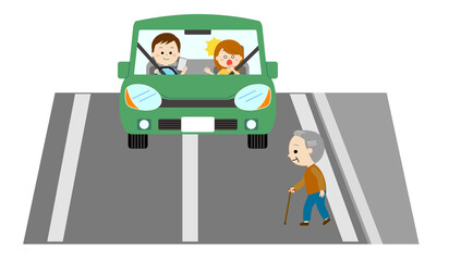 スマホを見ていて道路を横断する歩行者に気がついていない運転手