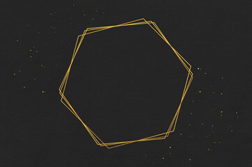 Elegant brochure, postcard, background, cover. Black washi paper texture with golden geometric frame.