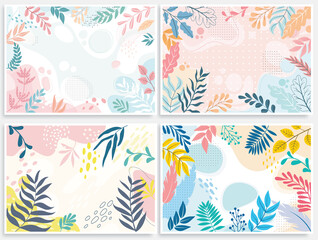 Fototapeta na wymiar Set flower Spring background with beautiful. flower background for design. Colorful background with tropical plants. Place for your text.