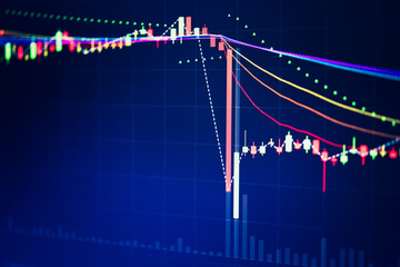 Candlestick chart in financial stock market on digital number background. Forex trading graphic design and Stock market trading trend as concept.	
