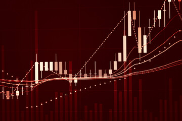 Candlestick chart in financial stock market on digital number background. Forex trading graphic design and Stock market trading trend as concept.	
