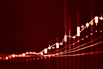 Candlestick chart in financial stock market on digital number background. Forex trading graphic design and Stock market trading trend as concept.	
