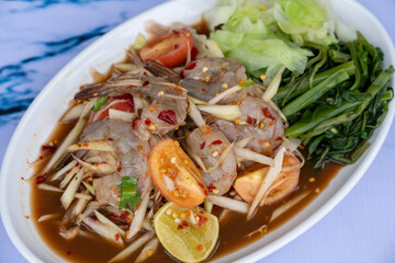 Thai food mixed spicy salads and rice dishes 