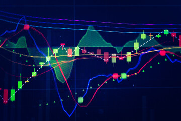 Candlestick chart in financial stock market on digital number background. Forex trading graphic design and Stock market trading trend as concept.	
