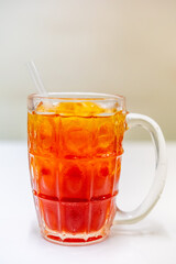 Refreshing Bubbly Soda Pop with Ice Cubes. Cold soda iced drink in a glasses - Selective focus, shallow DOF	
