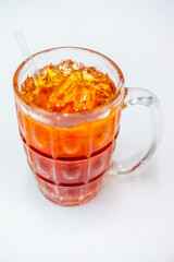 Refreshing Bubbly Soda Pop with Ice Cubes. Cold soda iced drink in a glasses - Selective focus, shallow DOF	
