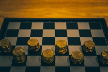 Gold coins stacks is representing riches and wealth management. Crypto Coin stack growing and find...