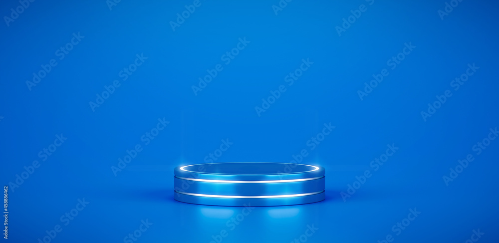 Aufkleber Blue product podium stage platform and abstract minimal geometric pedestal background display stand on empty space illustration art scene blank backdrop with modern studio simple showcase. 3D render.