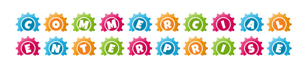 Commercial Enterprise - text written inside colorful gears on white background