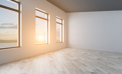 Modern meeting room. 3D rendering.. Sunset