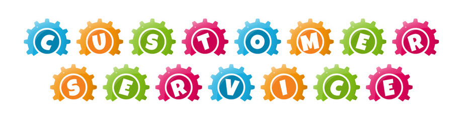 Customer Service - text written inside colorful gears on white background