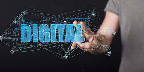 abstract lines with dots over dark background.