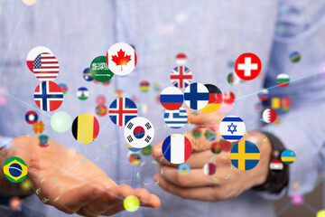 World map with all states and their flags,3d render.