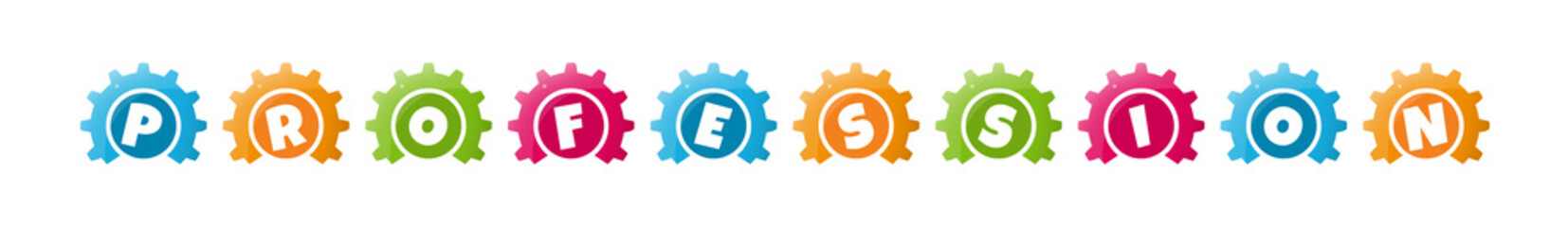 Profession - text written inside colorful gears on white background