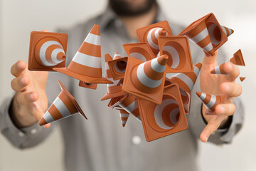 Traffic cones. Under construction sign. 3d