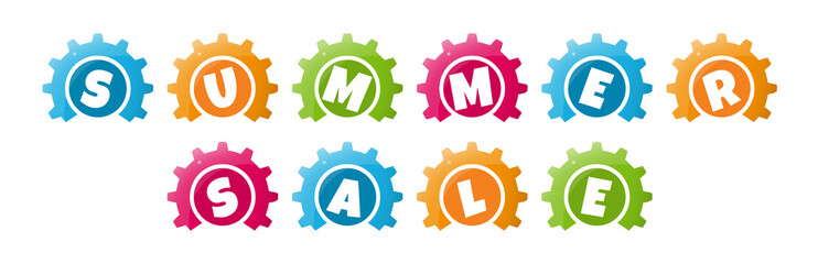 Summer Sale - text written inside colorful gears on white background